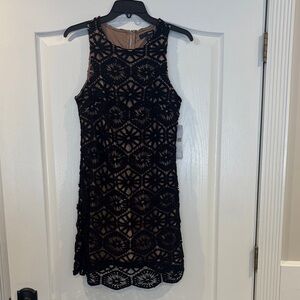 Aqua Black Geometric Lace Midi Dress